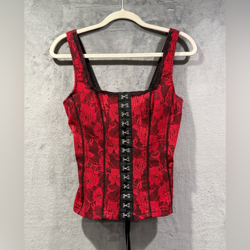 Royal Bones By Tripp Corset Size M Rose Lace Halter Bustier Punk Goth Club Y2K - Picture 2 of 11